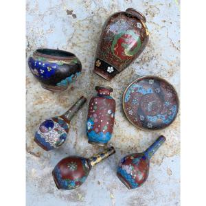 Collection Of Seven 19th Century Chines Cloisonnés Bronze Plaque