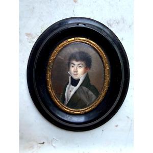  Charming Louis Philippe Period Oval Portrait Of A Young Man In Miniature On Framed Ivory