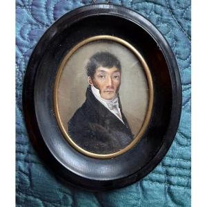 Louis Philippe Period Miniature Portrait Of A Young Man Of Quality On Oval Ivory