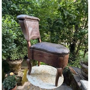 Eclectic Louis XV Period Commodity Seat In Fruitwood, Leather Crust Top, Zinc Tray