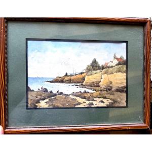  A Charming, Lively Seaside Scene—a Delicate Framed Watercolor By The Painter Paulini From The Early 20th Century, Signed