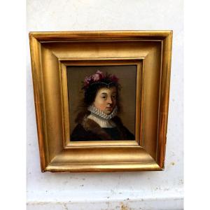 Framed Portrait Of A Court Lady With Flower-adorned, Beaded Hair And A 17th-century Ruff