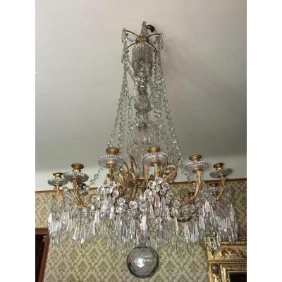 Large Chandelier Crystal And Bronze 19th To 12 Candles
