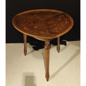Louis Majorelle - Tripod Pedestal Table In Solid Walnut Decorated With Aristolochia Leaves