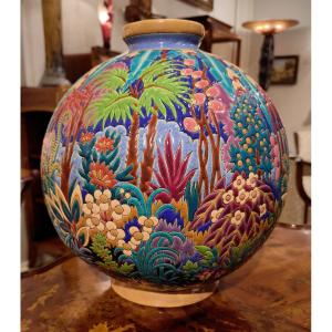 Longwy Enamel Factory - "colonial" Ball Vase