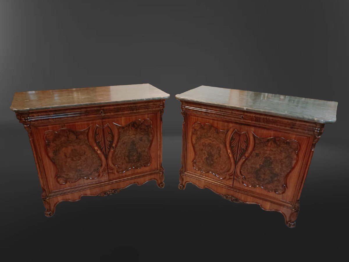 Coppia di credenze liguri in radica di noce.-photo-2
