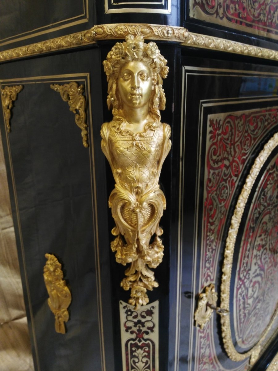 Meuble Buffet à Hauteur D’appui, époque Napoléon III, Marqueterie Boulle-photo-2