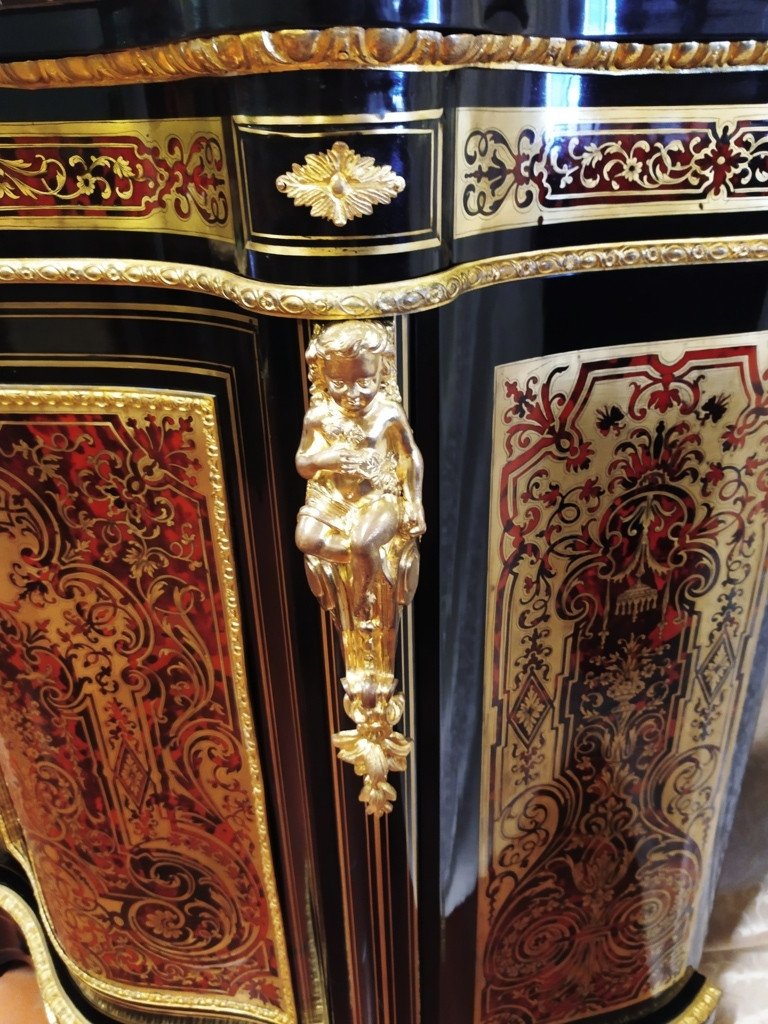Meuble d'Appui, Buffet à Hauteur époque Napoléon III, Marquterie Boulle-photo-3