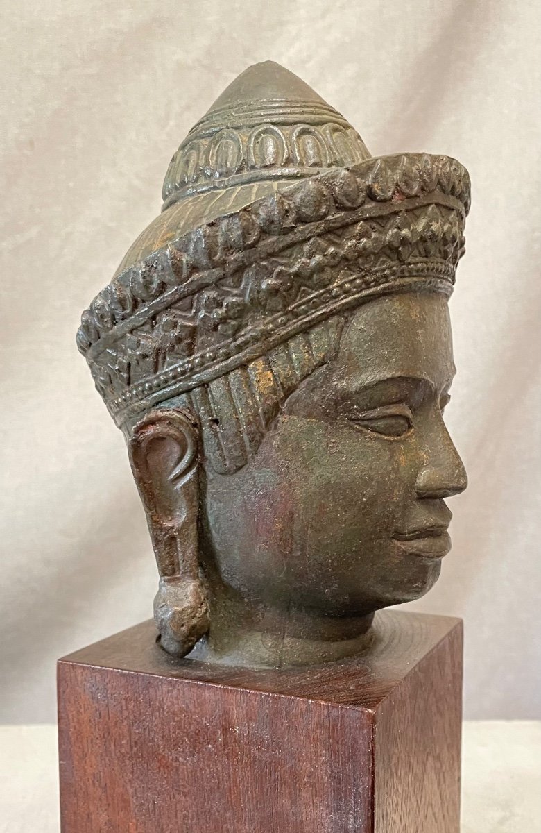 piccola testa in bronzo di Shiva Cambogia XIX secolo-photo-2