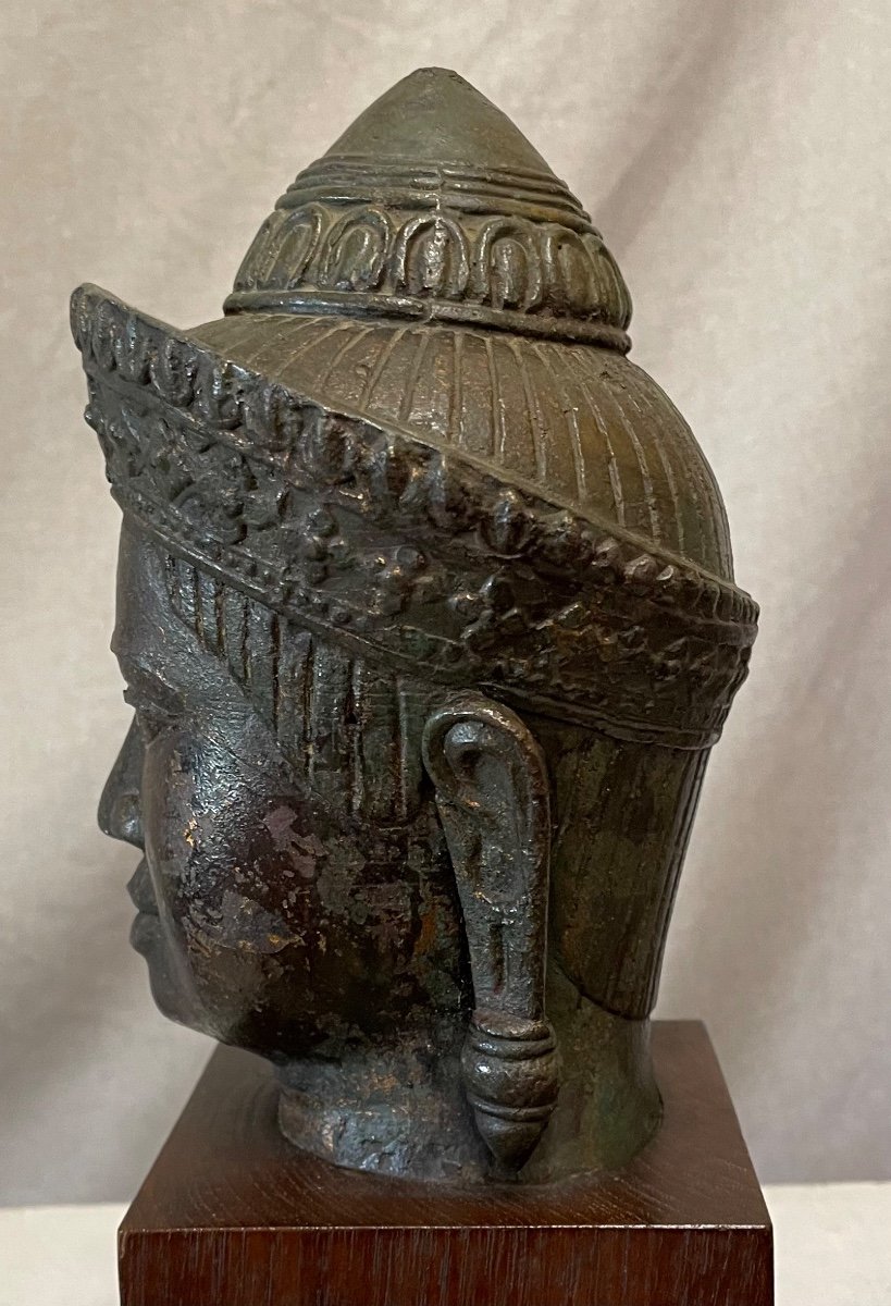 piccola testa in bronzo di Shiva Cambogia XIX secolo-photo-1