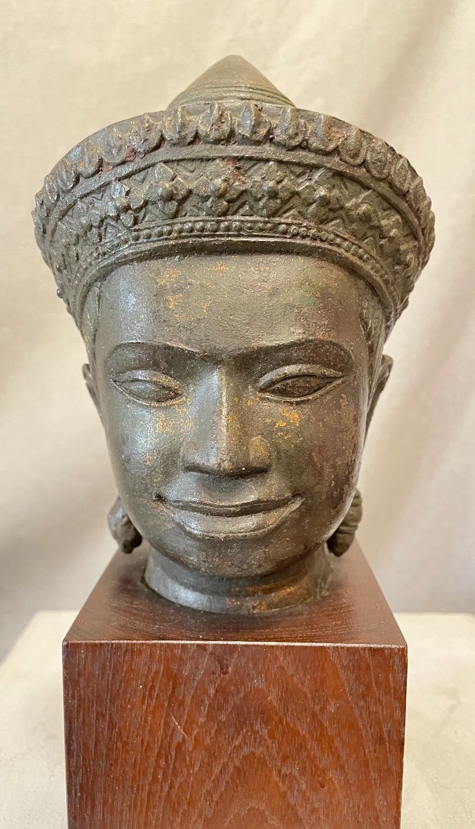 piccola testa in bronzo di Shiva Cambogia XIX secolo-photo-3