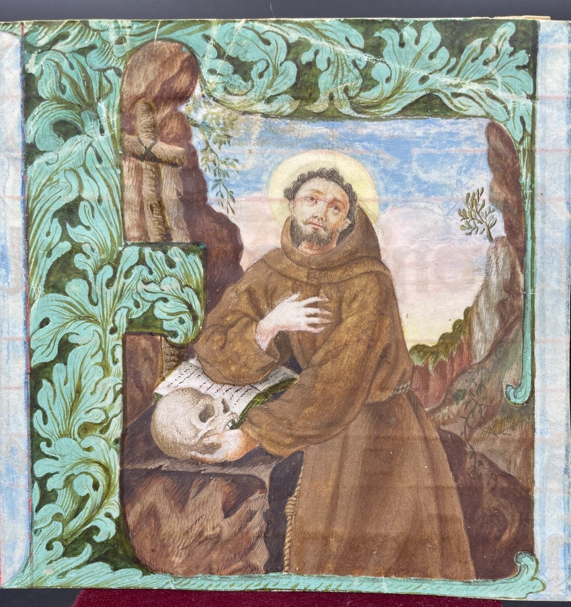 Capo pagina di  libro con S. Francesco d’Assisi XIV secolo-photo-2