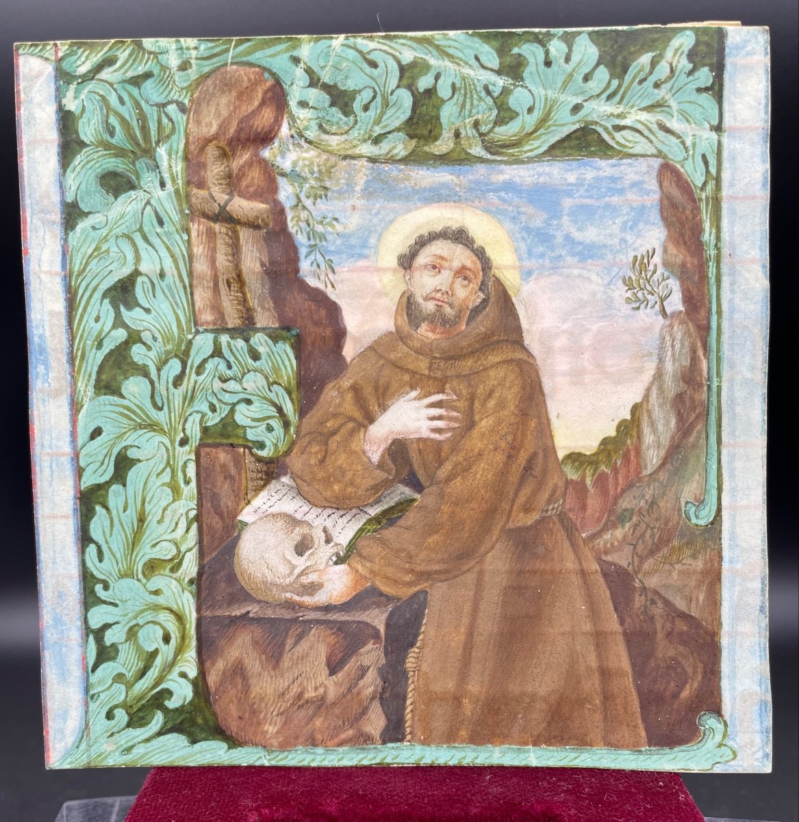 Capo pagina di  libro con S. Francesco d’Assisi XIV secolo
