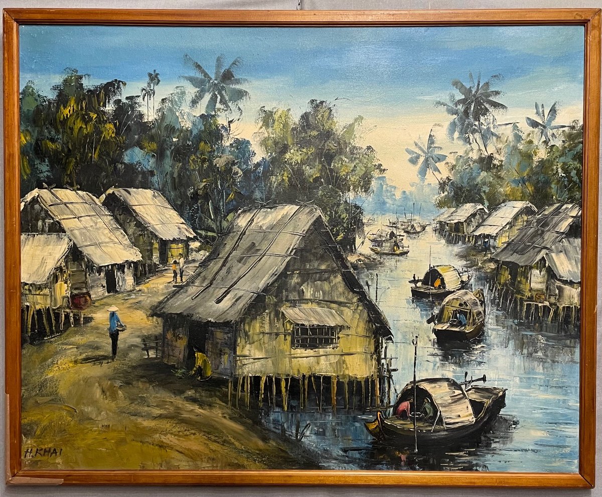 Dipinto Vietnamita olio su tela XX secolo-photo-2