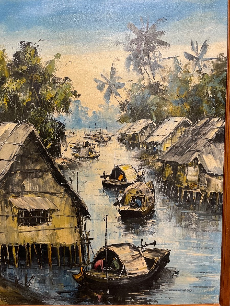 Dipinto Vietnamita olio su tela XX secolo-photo-3
