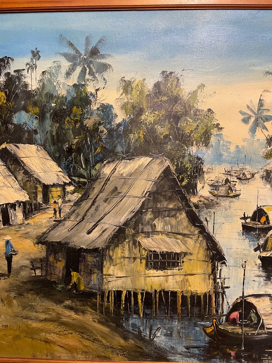 Dipinto Vietnamita olio su tela XX secolo-photo-1