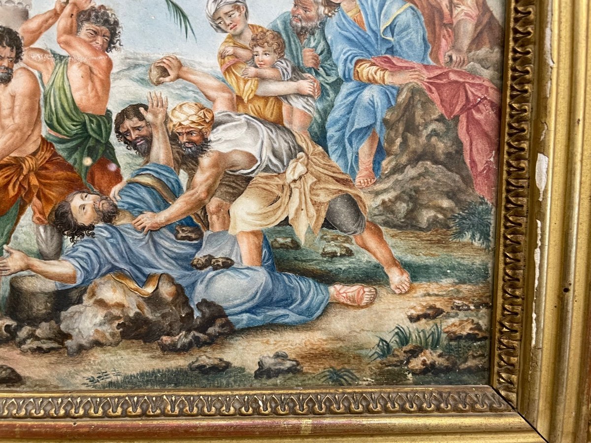 Tempera su pergamena martirio di S. Stefano XVIIsecolo-photo-1