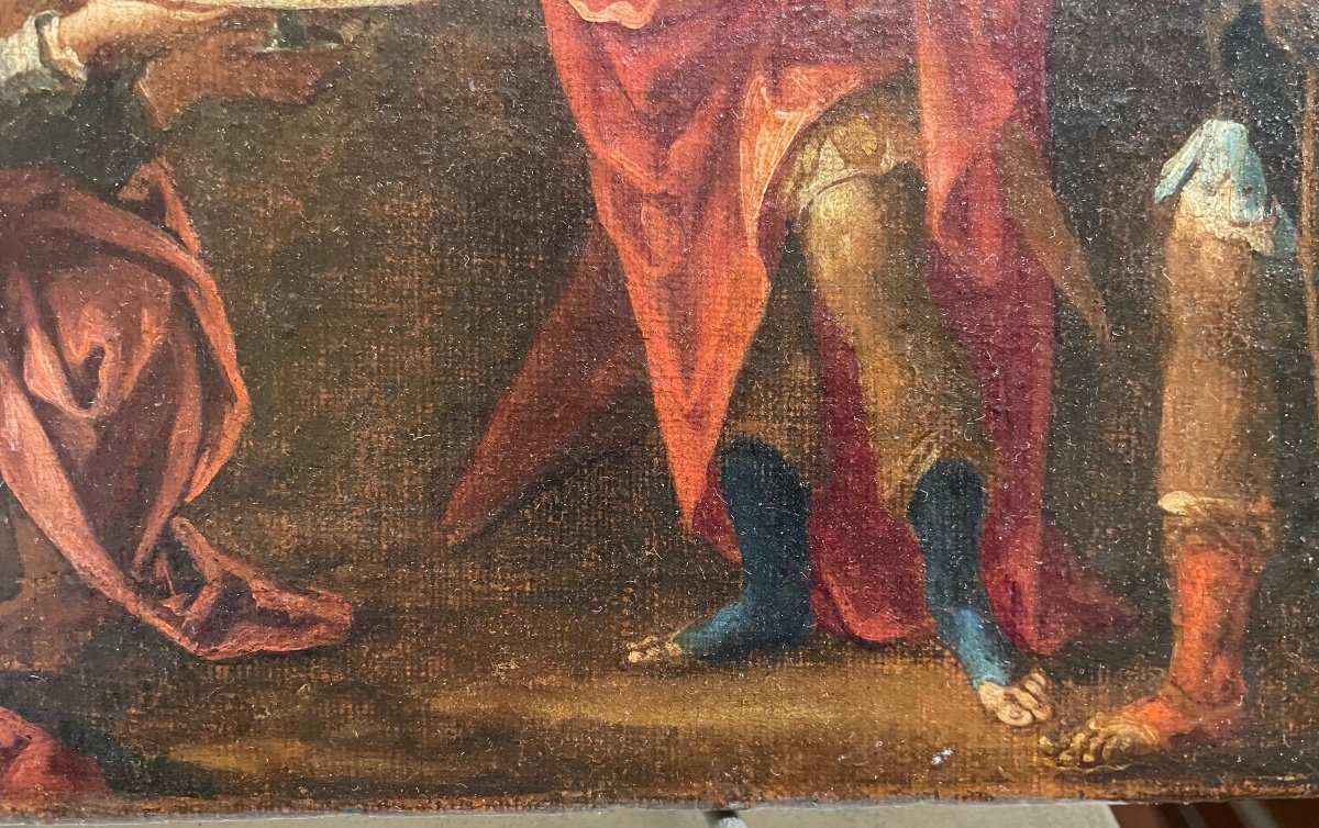 Dipinto oli su tela la regina di Saba e re Salomone XVI secolo-photo-1