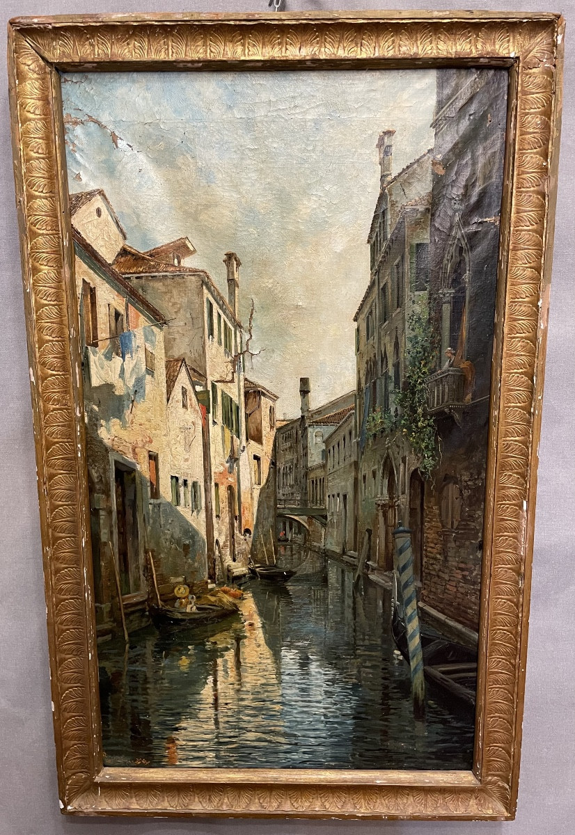 Olio su tela scorcio di  Venezia XIXsecolo