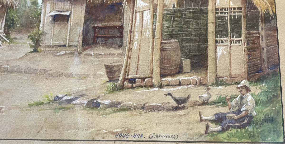 Coppia di acquarelli Vietnam  1884 -photo-1
