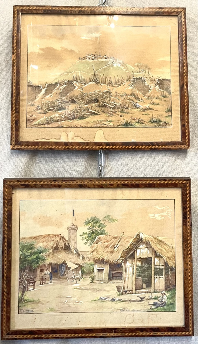 Coppia di acquarelli Vietnam  1884 