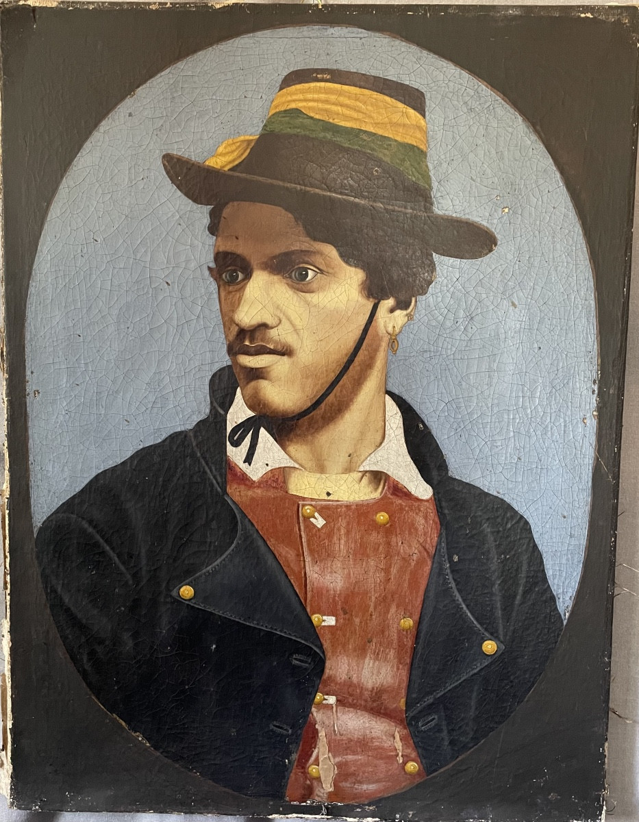 Olio su tela ritratto di brigante XIXsecolo 