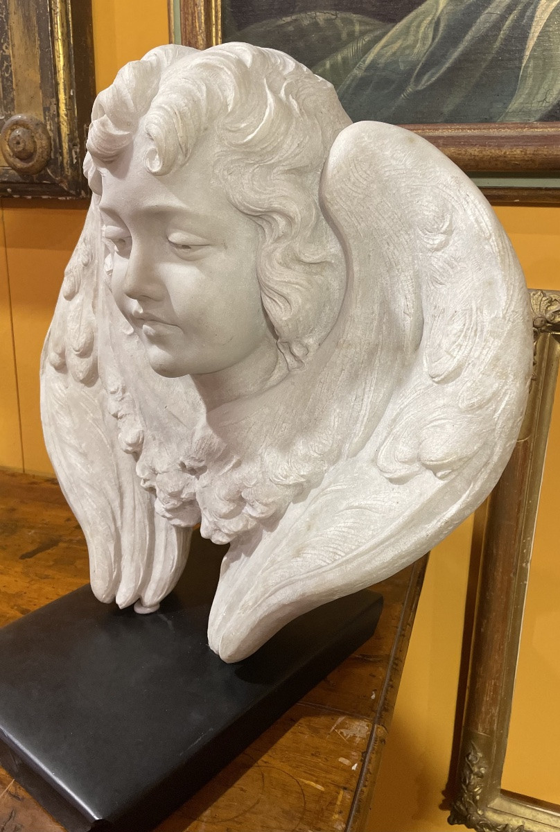 Scultura in marmo di un cherubino XIX secolo-photo-2