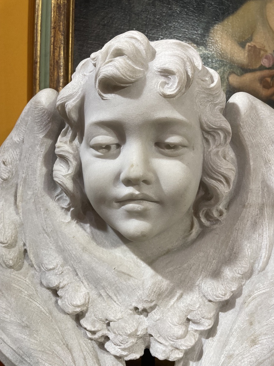 Scultura in marmo di un cherubino XIX secolo-photo-3