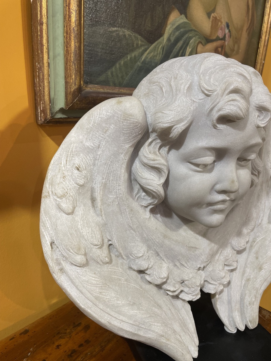 Scultura in marmo di un cherubino XIX secolo-photo-4