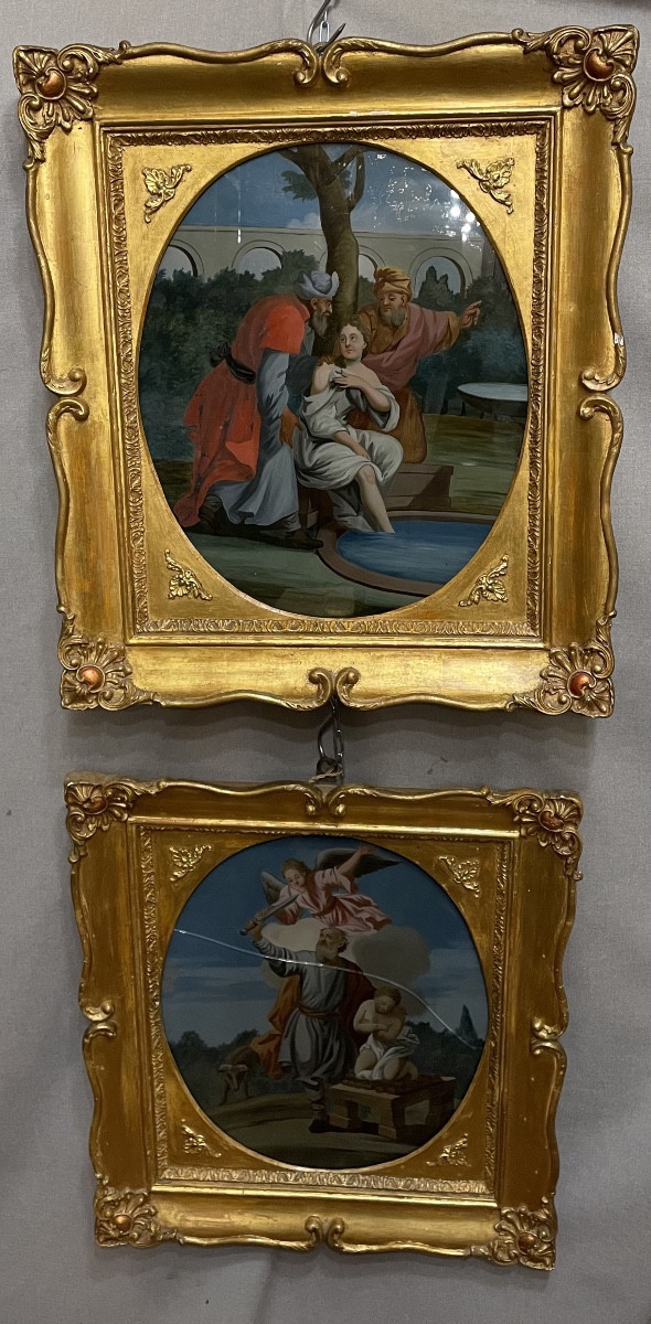 Coppia di dipinti sotto vetro XVIIIsecolo