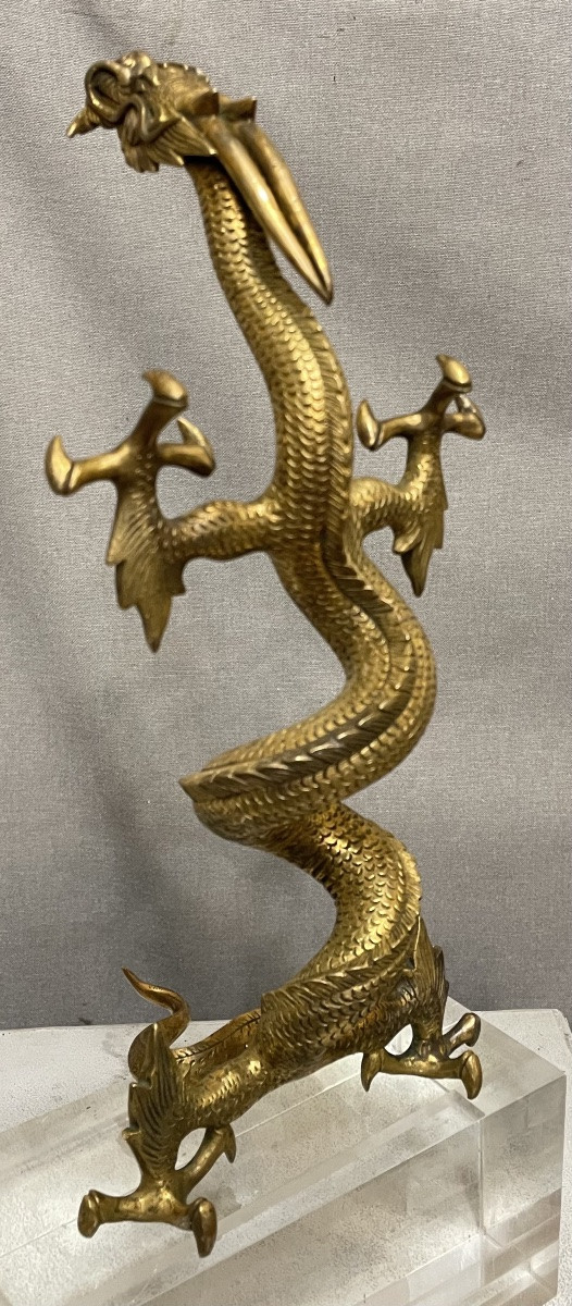 Drago in  bronzo dorato e cesellato Cina  XXsecolo-photo-4