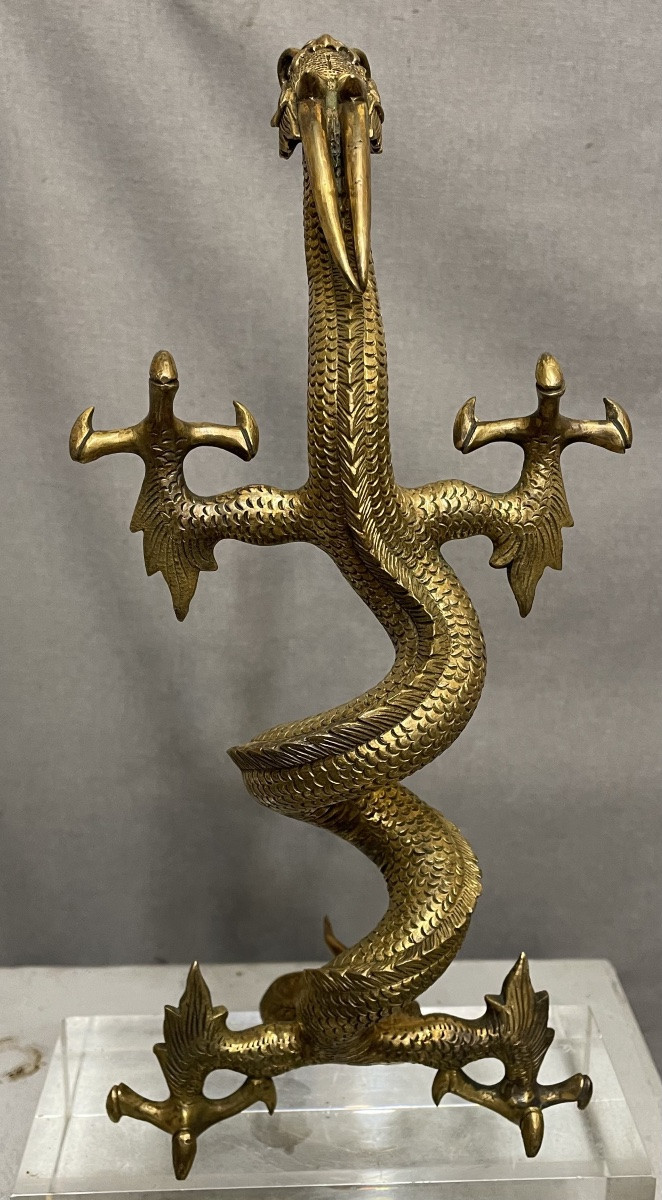 Drago in  bronzo dorato e cesellato Cina  XXsecolo-photo-7
