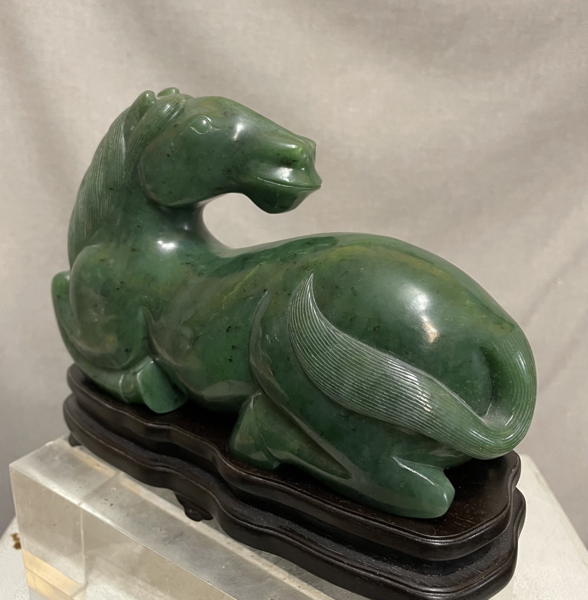 Cavallo in giada verde spinacio Cina XXsecolo-photo-2