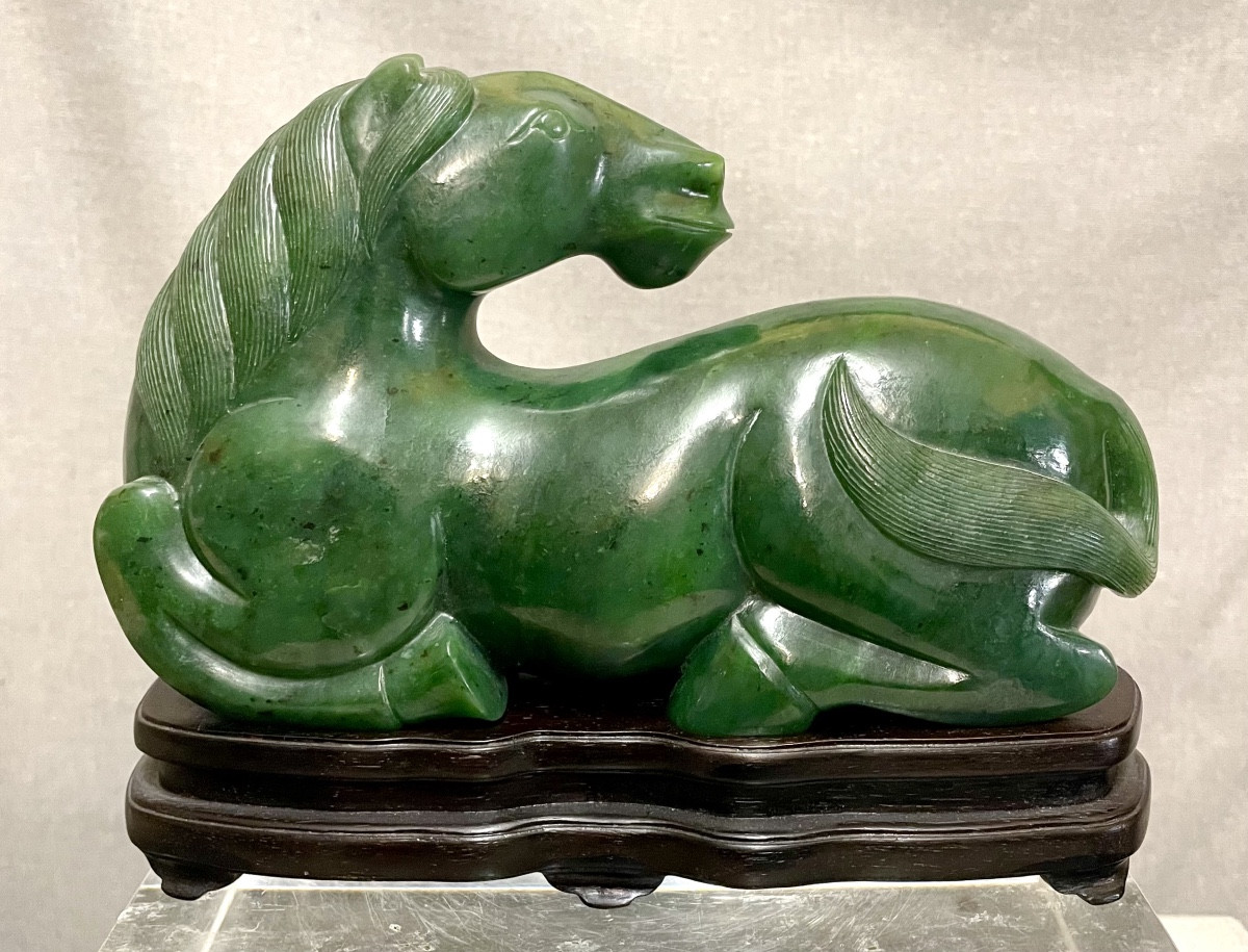 Cavallo in giada verde spinacio Cina XXsecolo