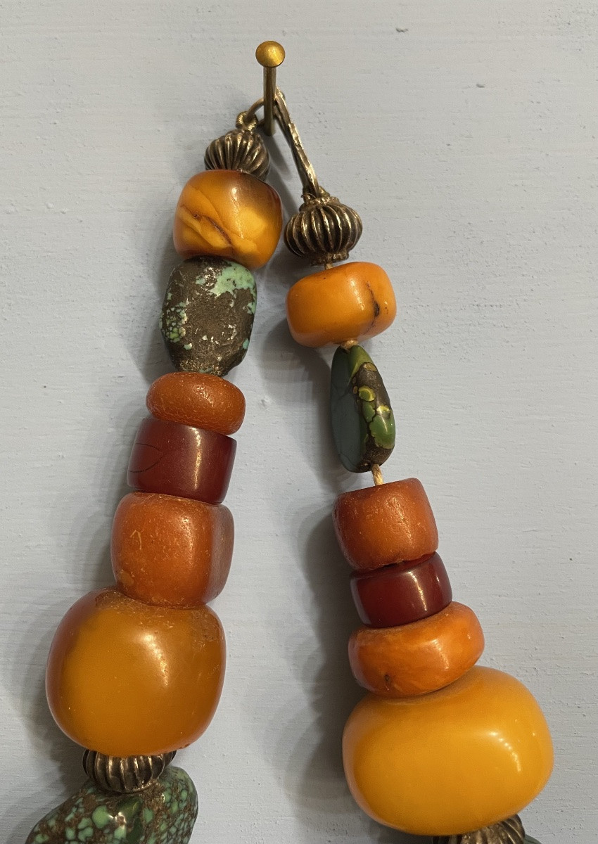 Collana Tibetana in ambra , turchese , argento XXsecolo-photo-2
