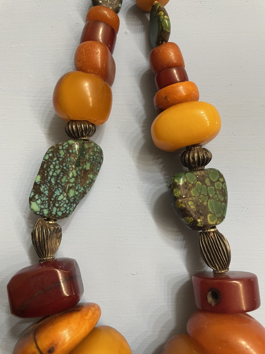 Collana Tibetana in ambra , turchese , argento XXsecolo-photo-3