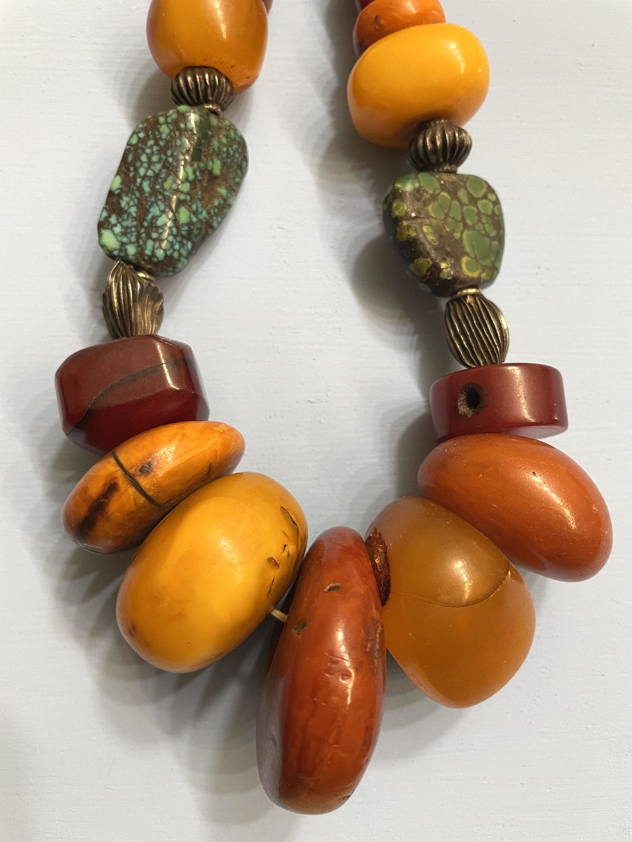 Collana Tibetana in ambra , turchese , argento XXsecolo-photo-4