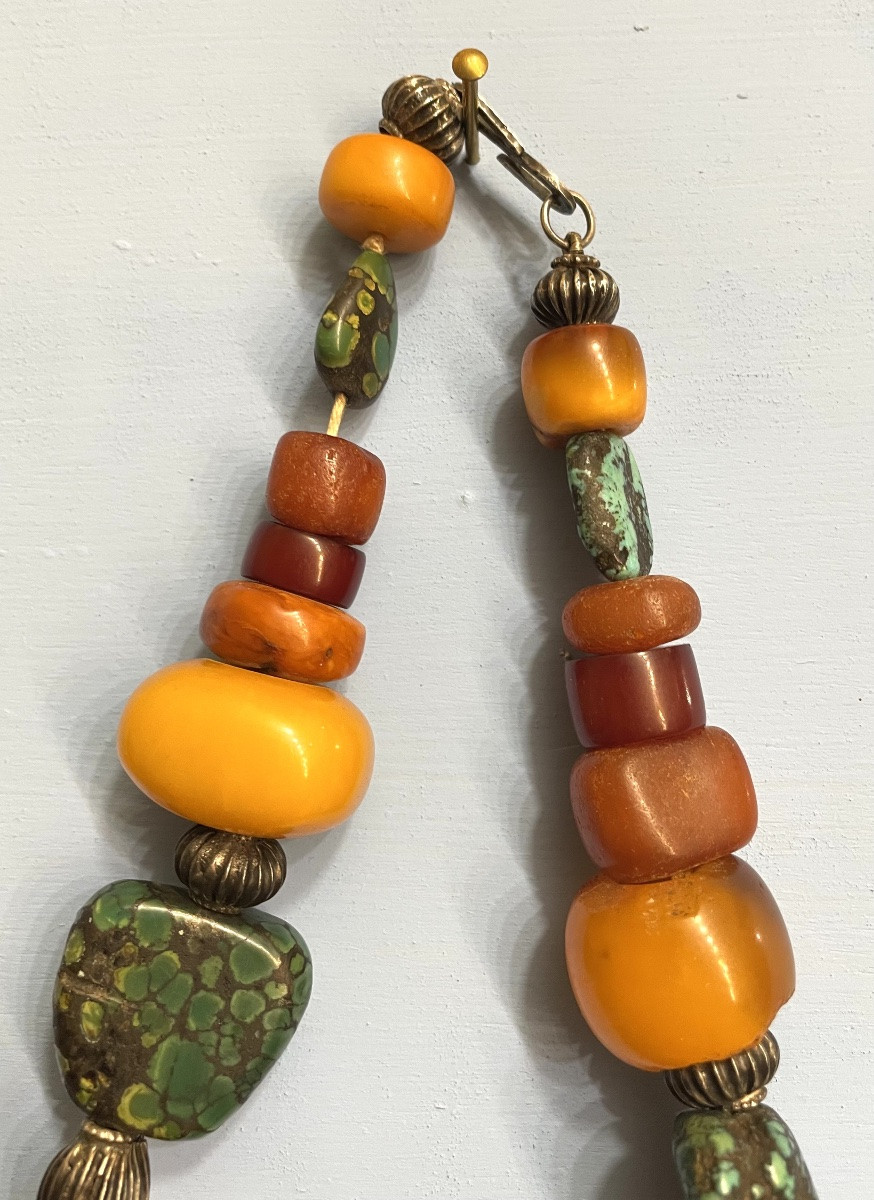 Collana Tibetana in ambra , turchese , argento XXsecolo-photo-1