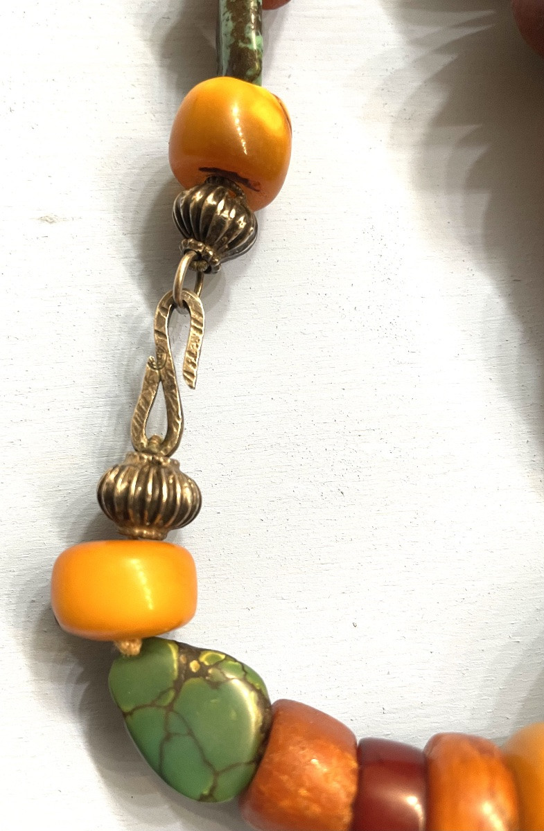 Collana Tibetana in ambra , turchese , argento XXsecolo-photo-5