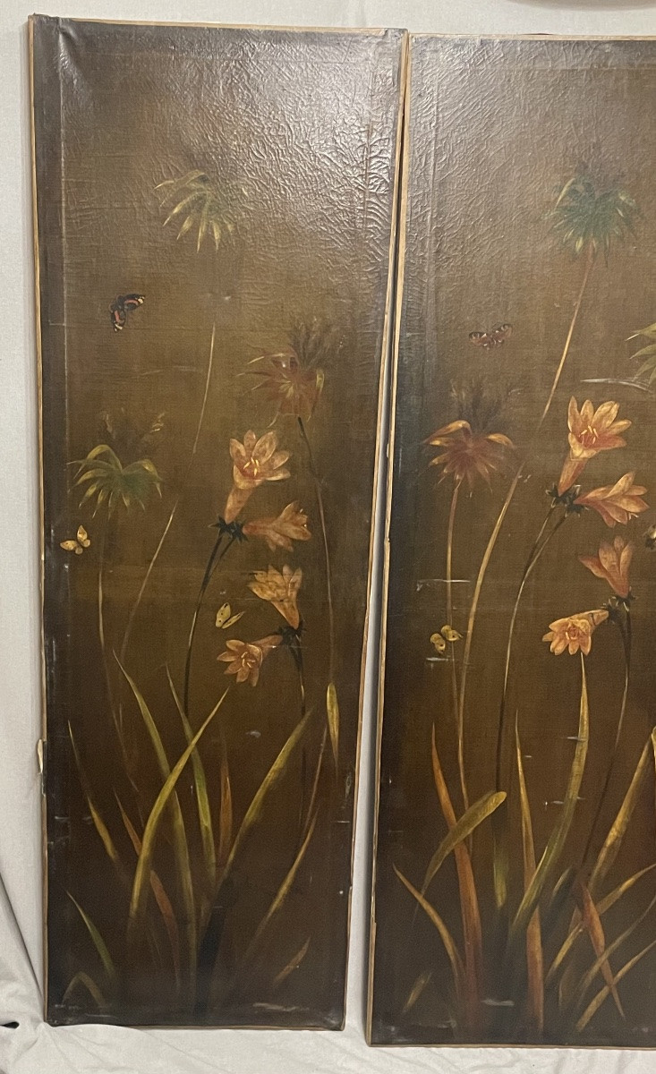 Coppia di dipinti olio su tela decorativi floreali XXsecolo-photo-2