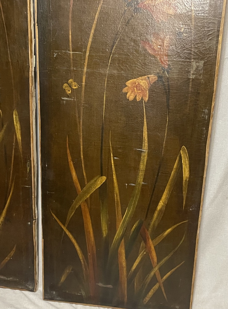 Coppia di dipinti olio su tela decorativi floreali XXsecolo-photo-3