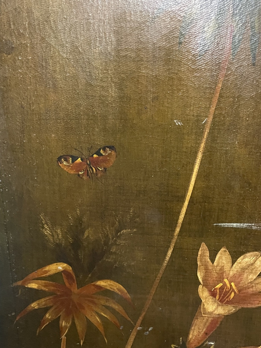Coppia di dipinti olio su tela decorativi floreali XXsecolo-photo-3