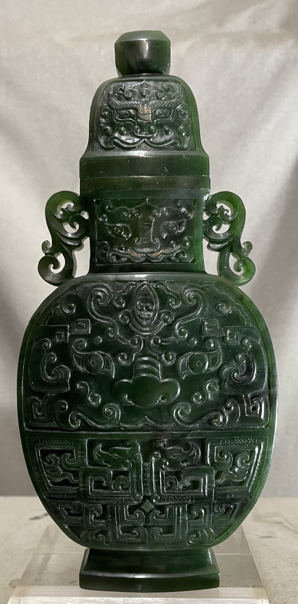 Vaso in giada verde spinacio Cina periodo della Repubblica -photo-3