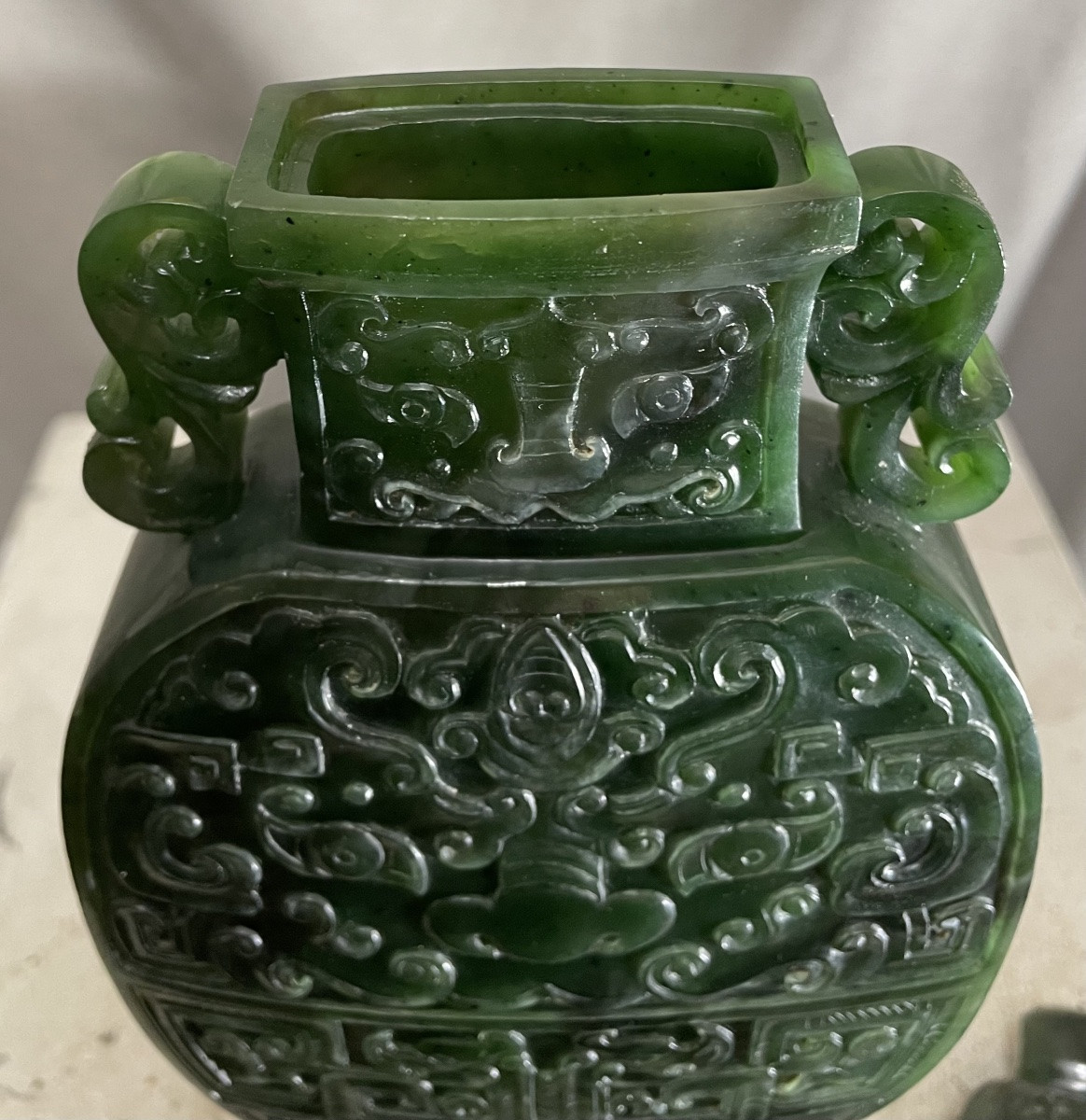 Vaso in giada verde spinacio Cina periodo della Repubblica -photo-3