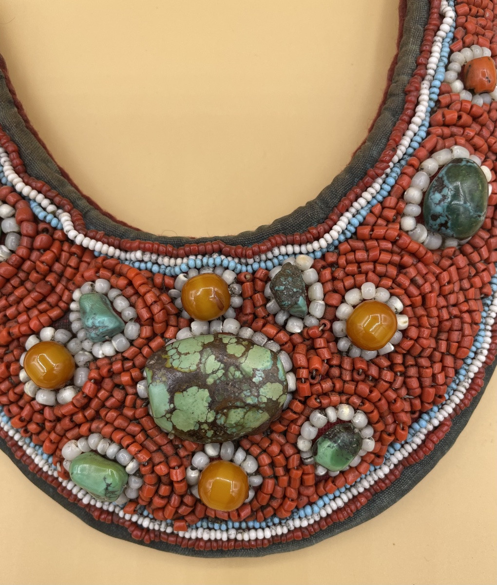 Pettorale Tibetano in pietre e corallo XX secolo-photo-3