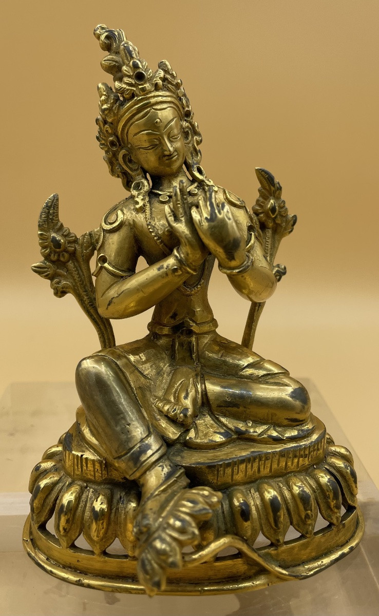 Bronzo  dorato Tibetano Tara verde XXsecolo-photo-3