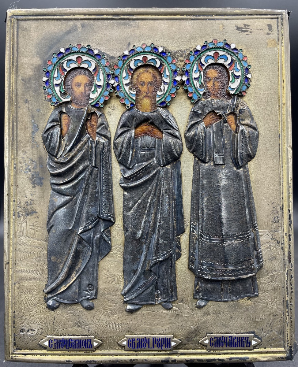 Icona Russa con i tre santi XIXsecolo-photo-2