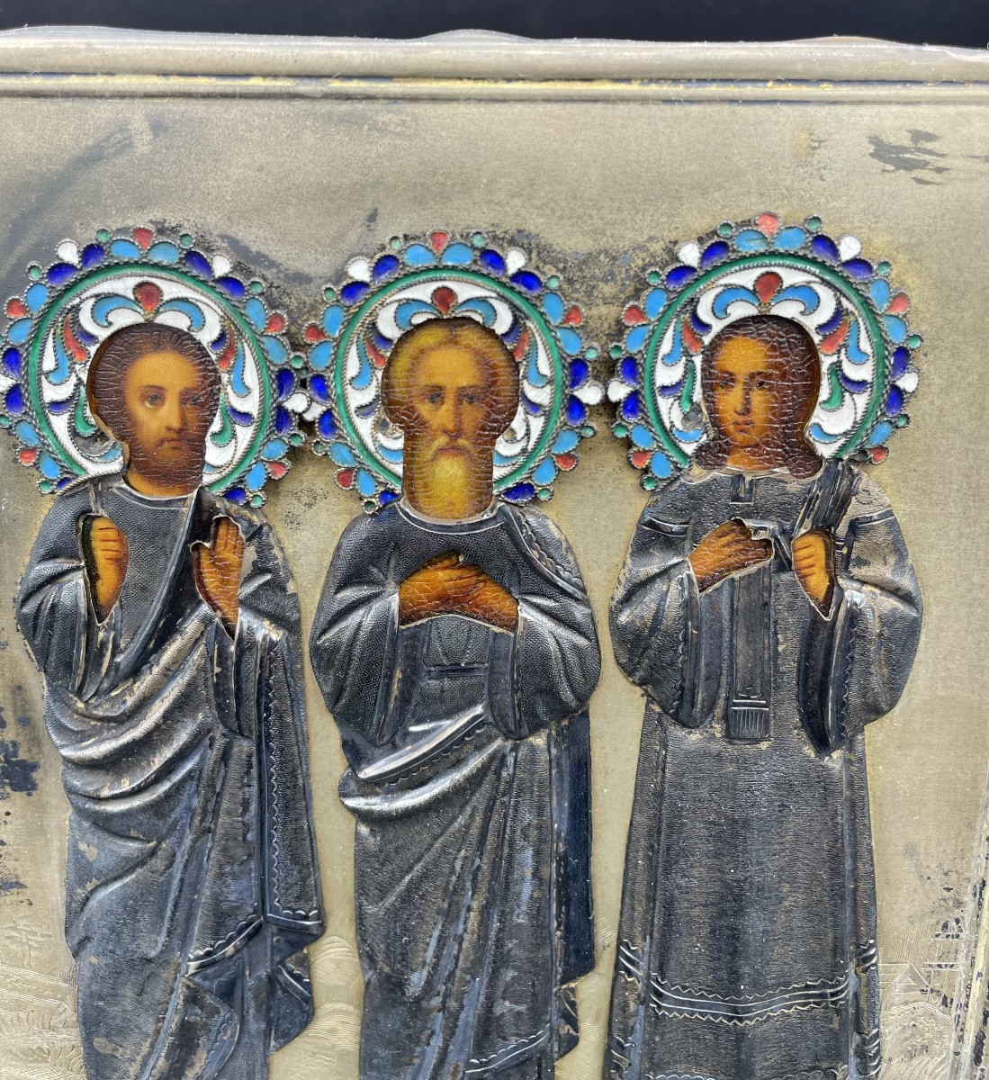 Icona Russa con i tre santi XIXsecolo-photo-3