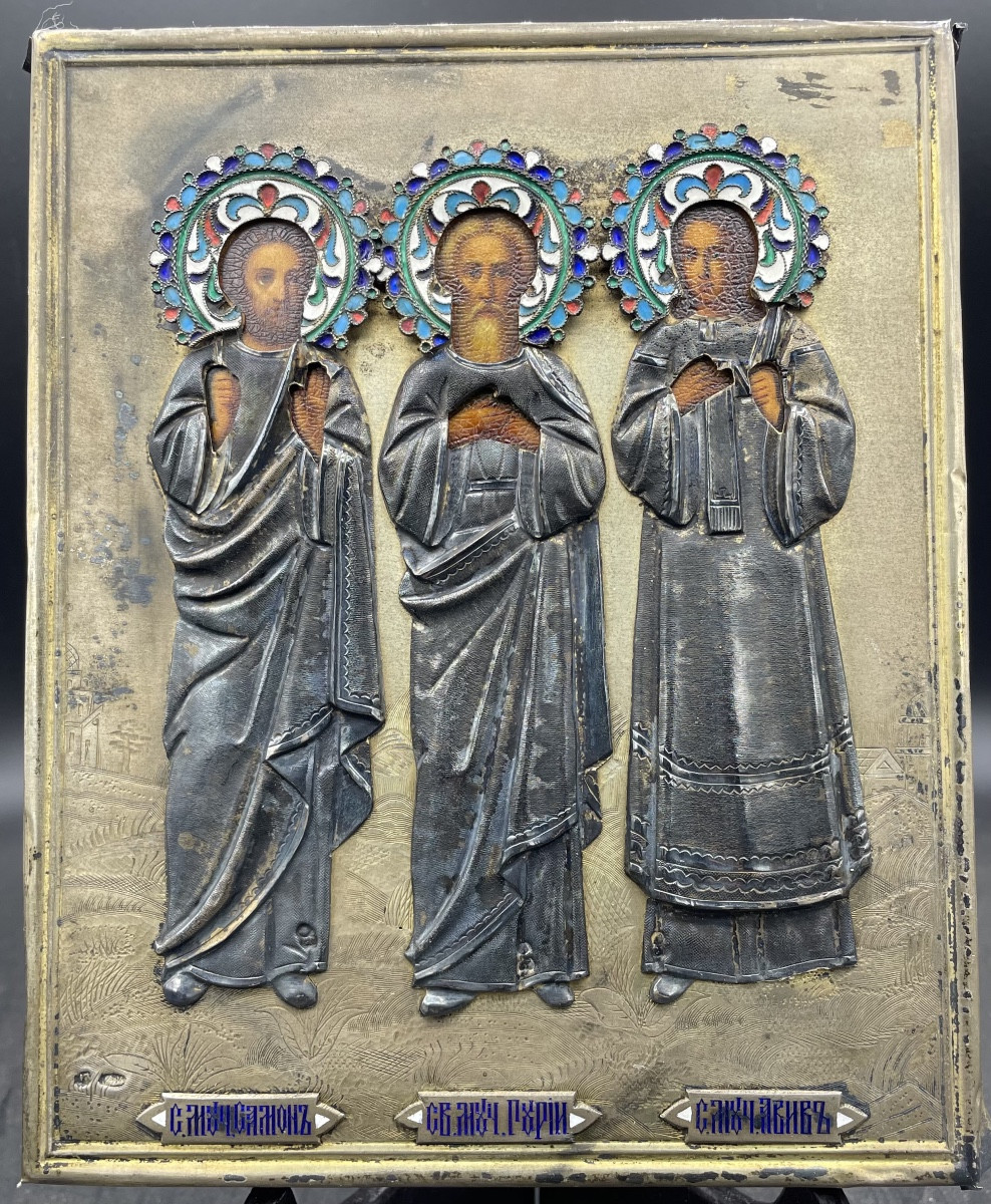 Icona Russa con i tre santi XIXsecolo