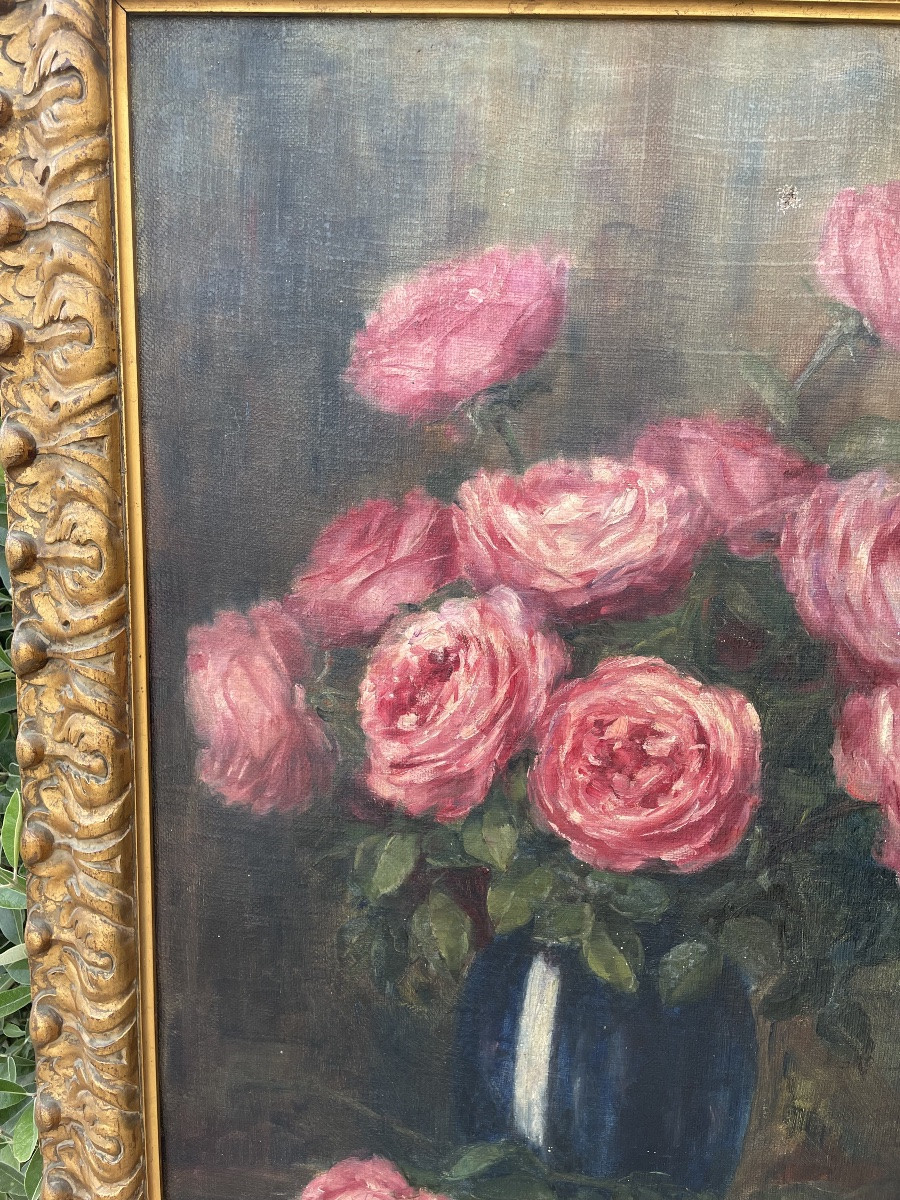 Olio su tela vaso con delle rose XXsecolo-photo-3